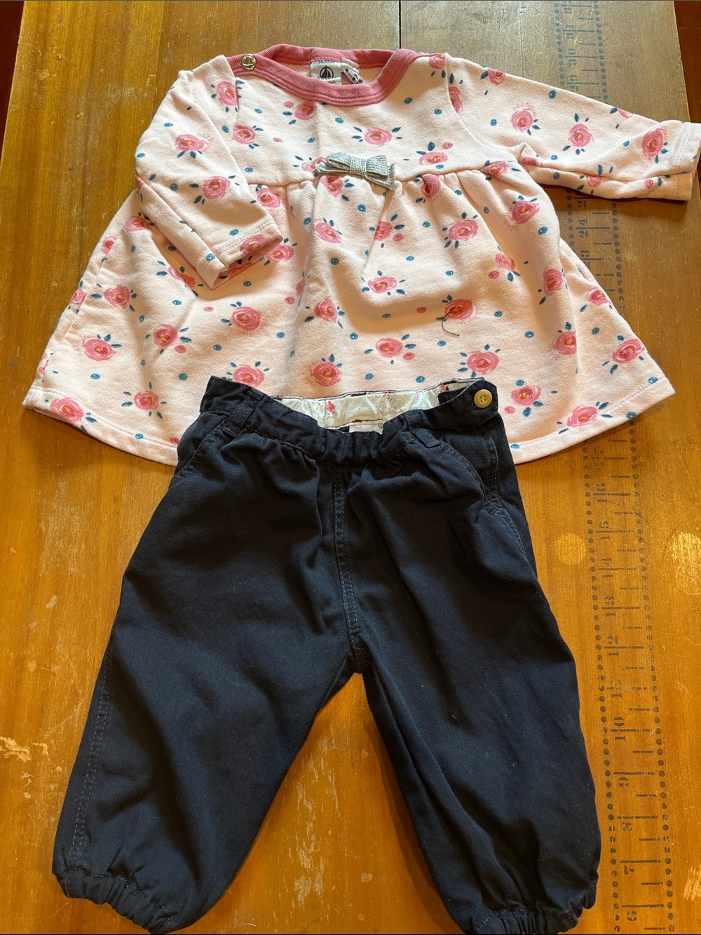 Set/2 PETIT BATEAU 6M Pink Floral Sweatshirt & Navy Pants Mix & Match